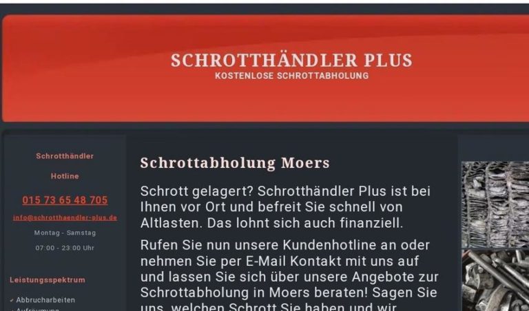 Kostenlose Schrottabholung in Moers durch professionelle Schrotthändler in Moers