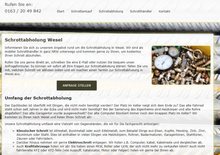 Schrottabholung Wesel – wertvolles Altmetall Verkaufen