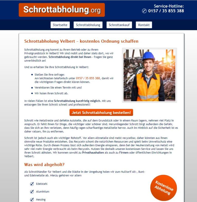 Schrott entsorgen in Velbert – Metall aller Art abholen lassen