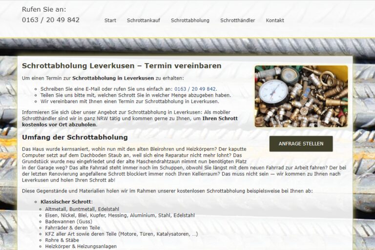 Die Schrottabholung Leverkusen erledigt zuverlässig sämtliche Schrottabholungen und Demontagen und bietet außerdem einen Ankauf