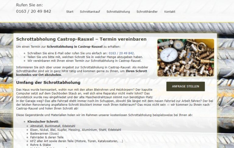 Schrottabholung Castrop-Rauxel : Kostenlose Schrottabholung Wir bieten privaten Haushalten wie auch Unternehmen den Service der kostenlosen