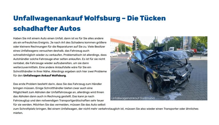 Unfallauto verkaufen – Ankauf trotz Unfallschaden zum Bestpreis in Wolfsburg durch erfahrene Autohändler von Auto-Ankauf-24.de